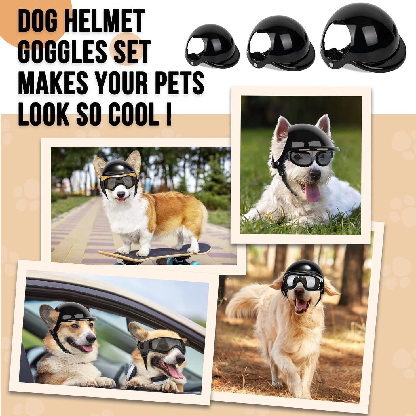 PetCarePlusShop®|Adjustable Dog Helmet & Goggles Set for Safety and Style