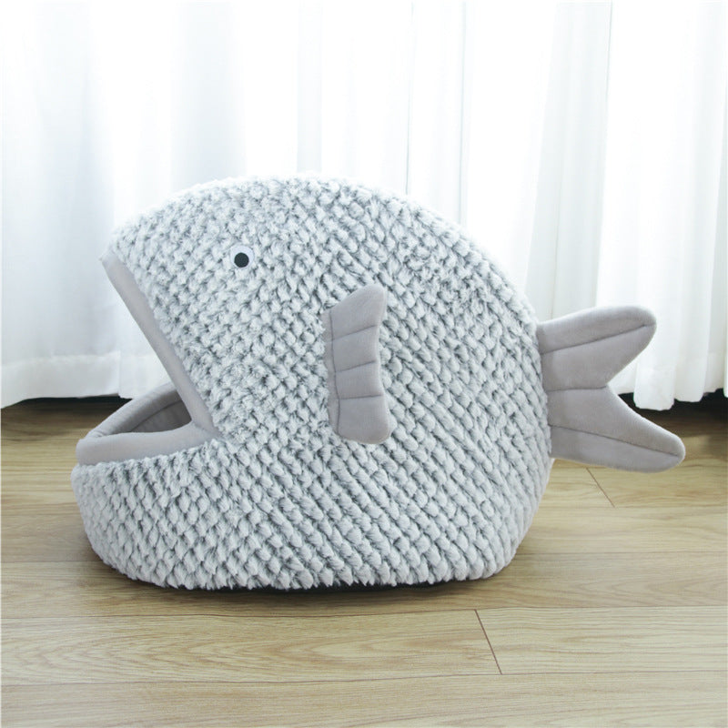 PetCarePlusShop®| Semi Enclosed Fish Shaped Cartoon Cat Litter Small Dog Pet Bed