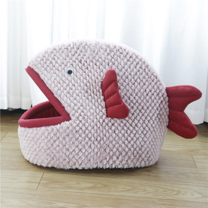 PetCarePlusShop®| Semi Enclosed Fish Shaped Cartoon Cat Litter Small Dog Pet Bed