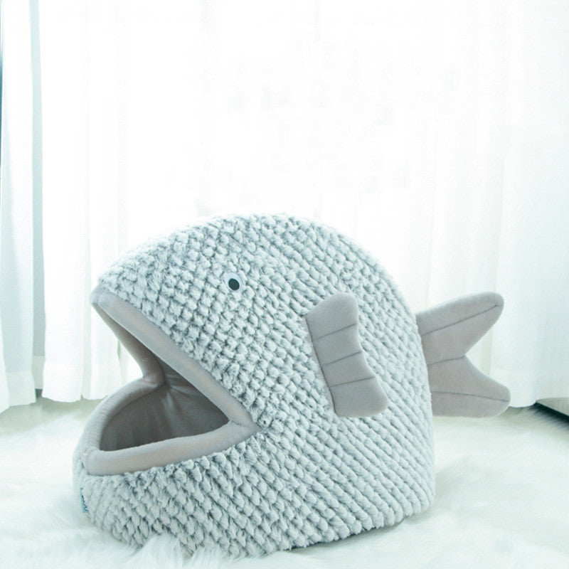 PetCarePlusShop®| Semi Enclosed Fish Shaped Cartoon Cat Litter Small Dog Pet Bed