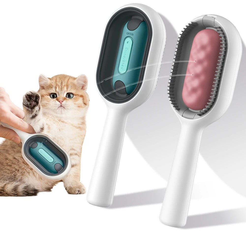 PetCarePlusShop®|4-in-1 Cat Grooming Brush with Water Tank | Double-Sided Hair Removal & Cleaning Tool