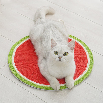 PetCarePlusShop®| Watermelon Cat Linen Mat with Sisal Claw Board