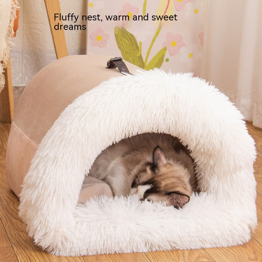 PetCarePlusShop®| Portable Warm Pet Nest for Autumn/Winter: Cozy Dog & Cat Bed with Moisture-Proof Design