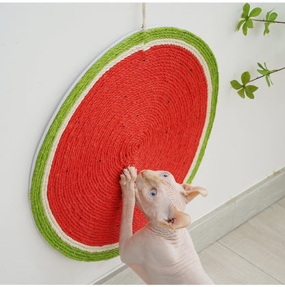 PetCarePlusShop®| Watermelon Cat Linen Mat with Sisal Claw Board