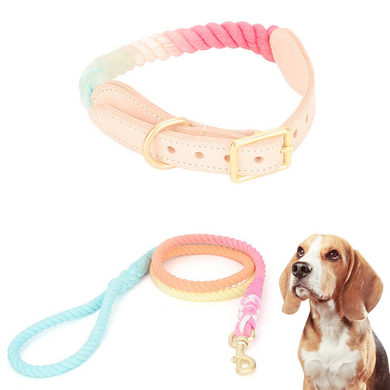 PetCarePlusShop®| Knitted Leather +Cotton Dog Traction Rope: Walks Made Easy