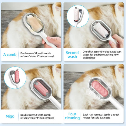 PetCarePlusShop®|4-in-1 Cat Grooming Brush with Water Tank | Double-Sided Hair Removal & Cleaning Tool