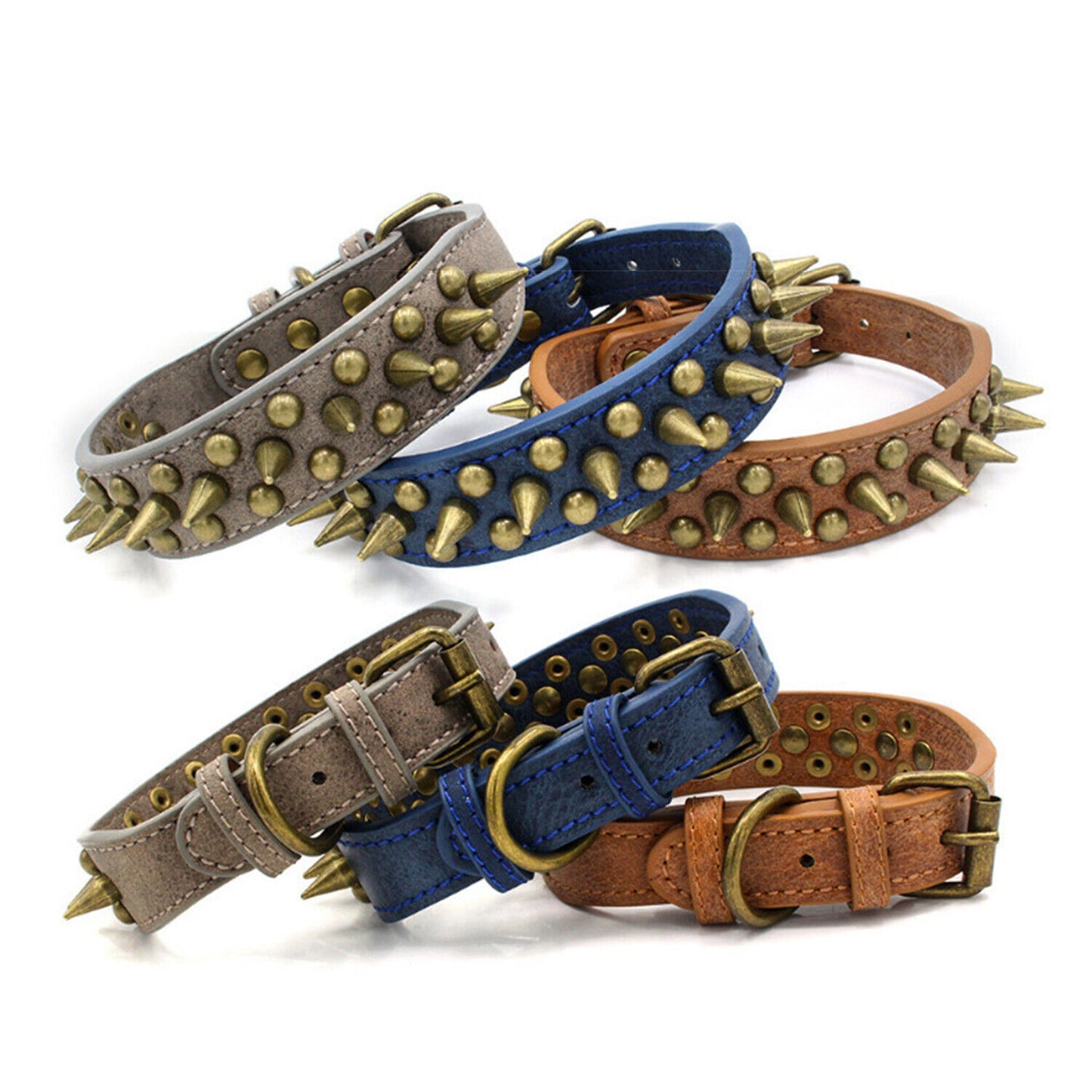 PetCarePlusShop®|Large Spiked Leather Dog Collar for Pit Bulls - Retro Studded Rivet Design