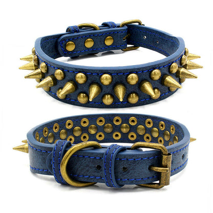 PetCarePlusShop®|Large Spiked Leather Dog Collar for Pit Bulls - Retro Studded Rivet Design