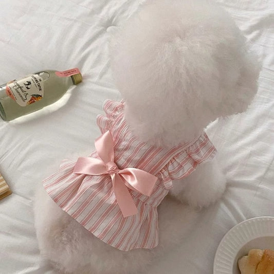 PetCarePlusShop®| Princess Style Striped Dog Dress with Flying Sleeves