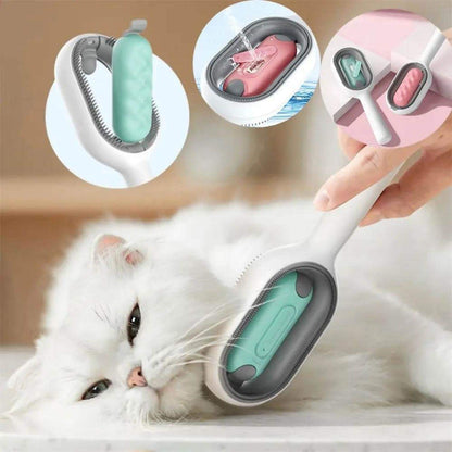 PetCarePlusShop®|4-in-1 Cat Grooming Brush with Water Tank | Double-Sided Hair Removal & Cleaning Tool