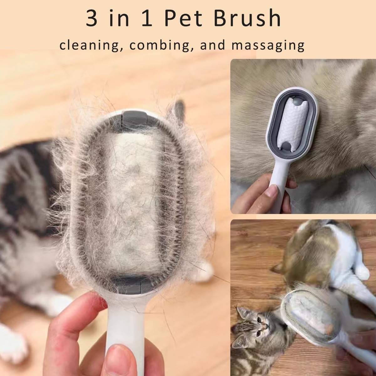 PetCarePlusShop®|4-in-1 Cat Grooming Brush with Water Tank | Double-Sided Hair Removal & Cleaning Tool