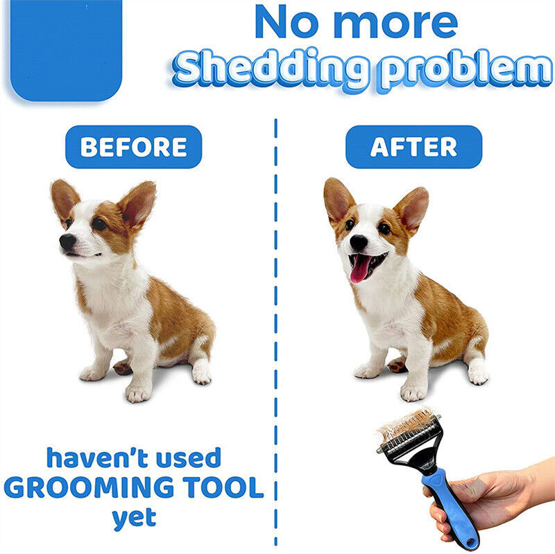 PetCarePlusShop®|2-Sided Pet Deshedding Tool & Dematting Comb | Double-Sided Undercoat Rake for Dogs & Cats