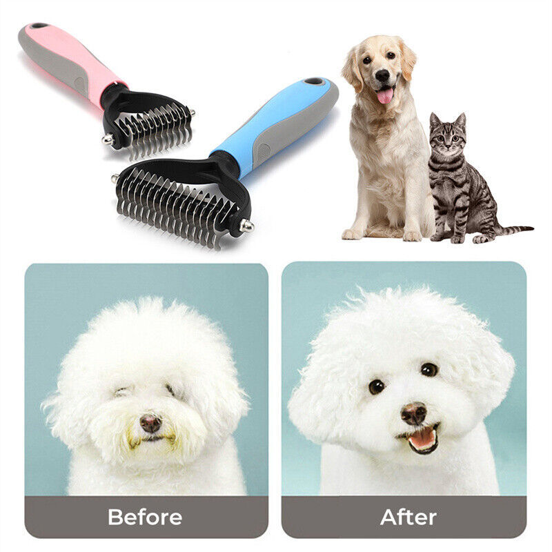 PetCarePlusShop®|2-Sided Pet Deshedding Tool & Dematting Comb | Double-Sided Undercoat Rake for Dogs & Cats