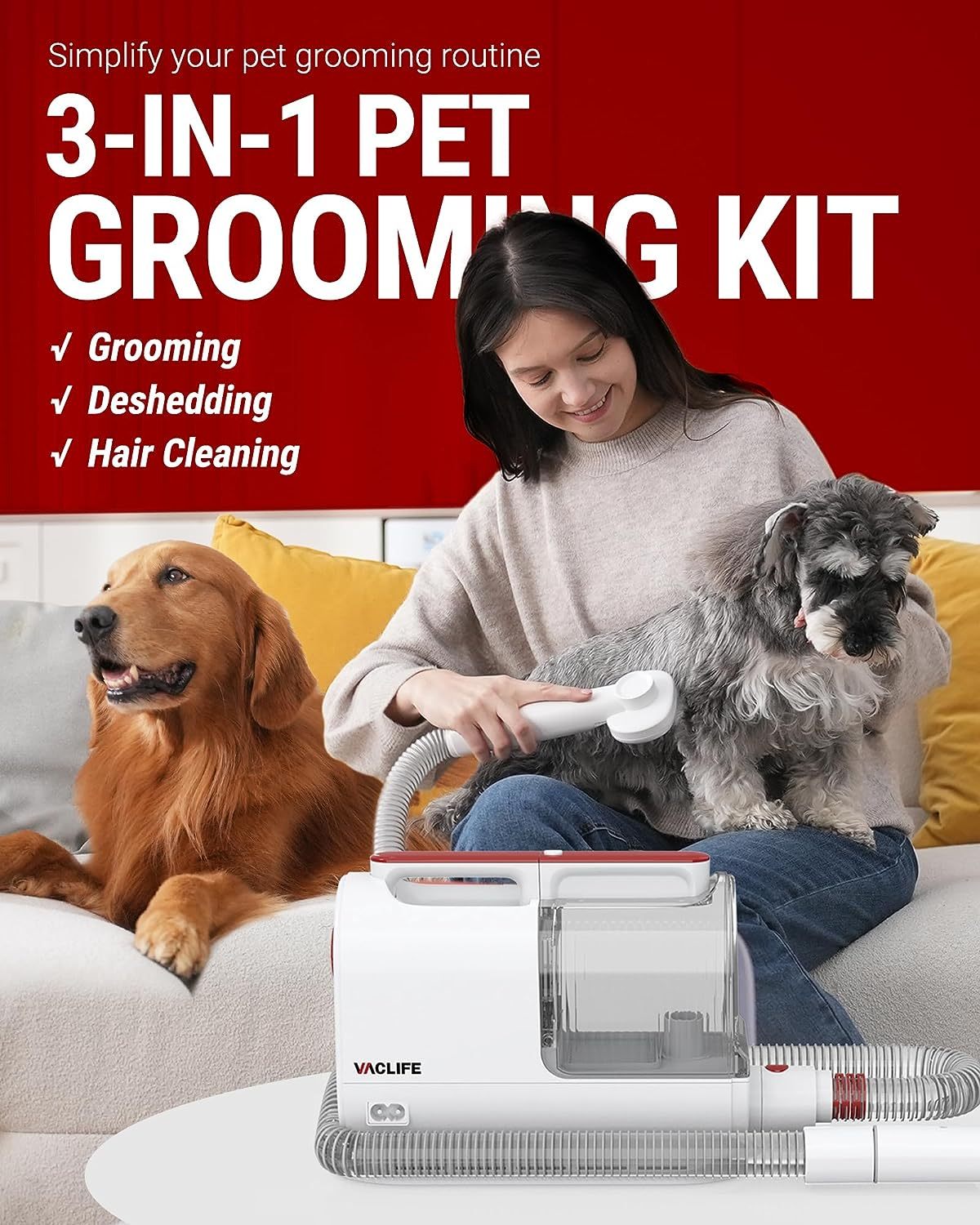 PetCarePlusShop®|Pet Hair Vacuum & Grooming Kit: Complete Solution for Shedding Dogs & Cats